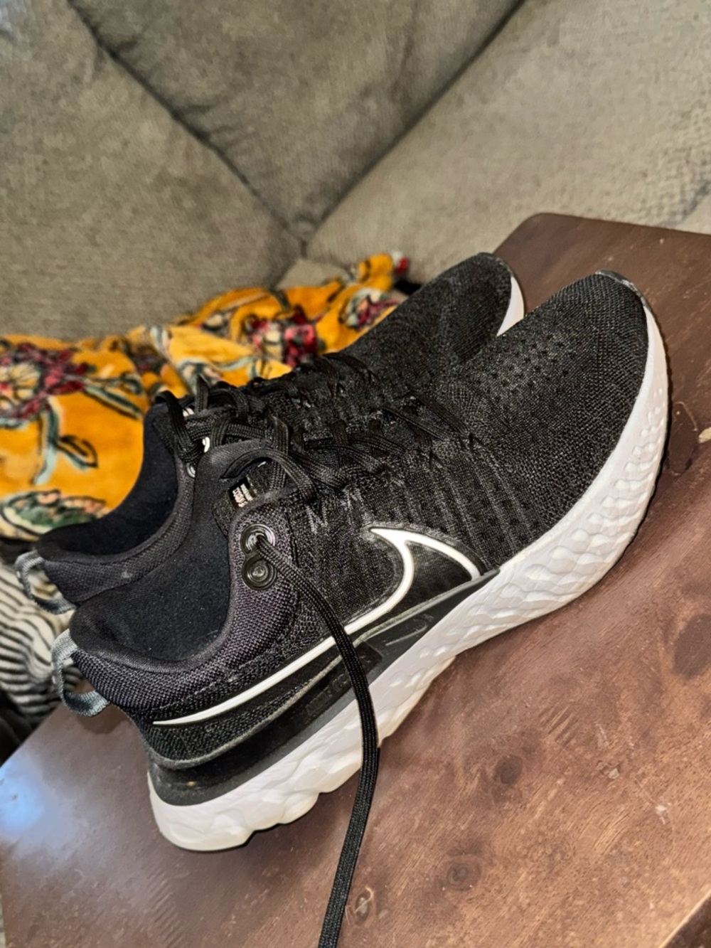 Nike Black and White Women's Knit Athletic Sneakers - Picture 2 of 9